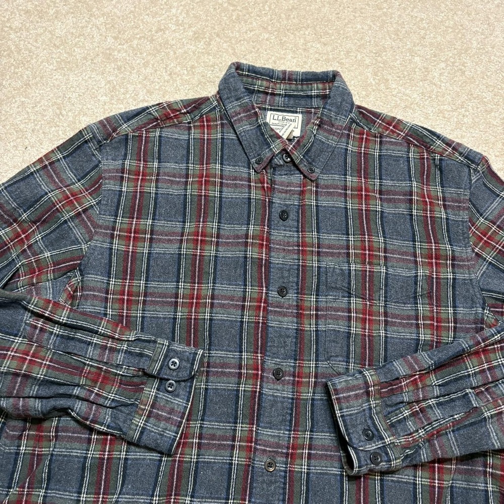 LL Bean Shirt Mens Large Blue Red Plaid Flannel Button Down Long Sleeve Casual